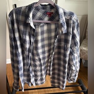 Merona Casual White and Blue Plaid Shirt